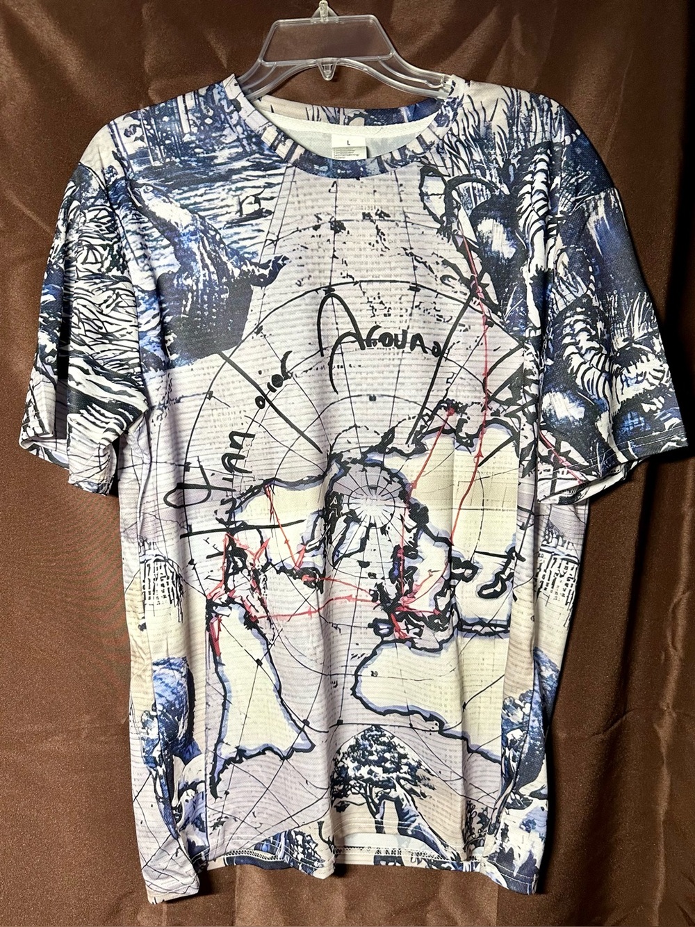Designer Inspired “Around-the-World” Men's Large Graphic Crewneck Shirt NWOT